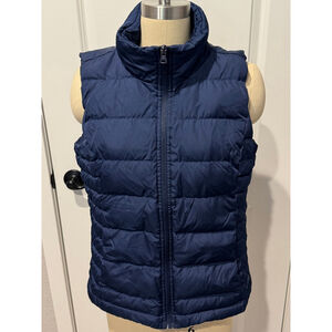 Women's Lands' End Navy Down Puffer Vest MP zip front pockets